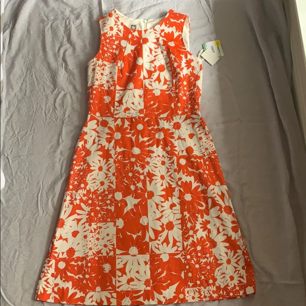 Anne Klein Size 8 Orange & White Floral Dress